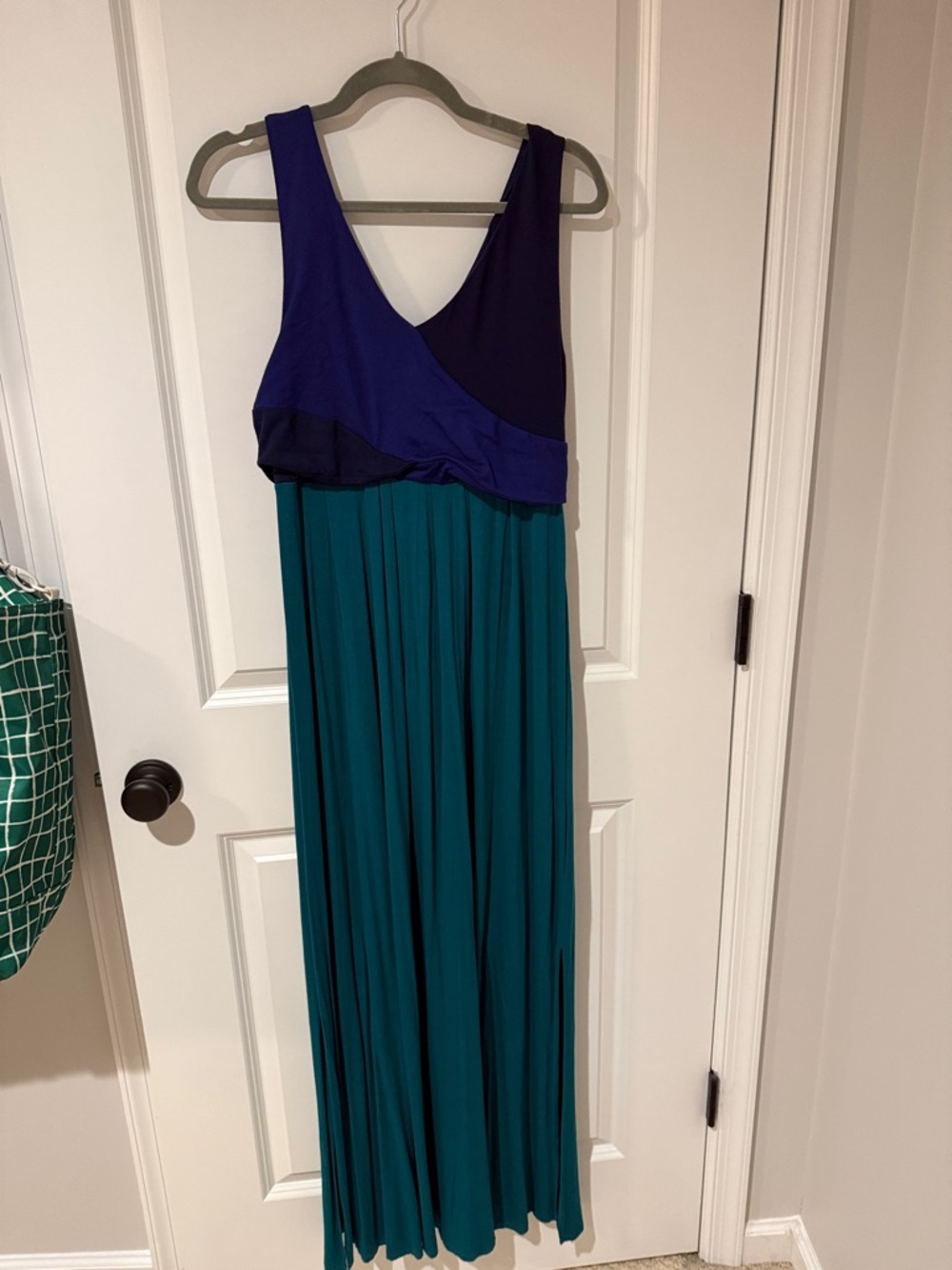 Maeve Two-Tone Navy and Teal Maxi Dress